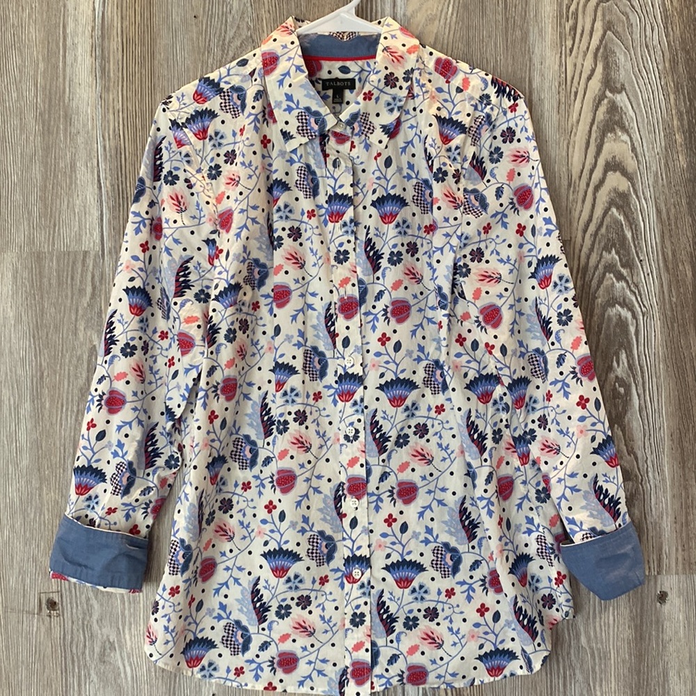 Talbots button down printed blouse, L